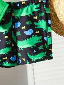 Young Boy Printed Two-Piece Swimsuit Set Young Boys Two-Piece Swim Set: Round Neck Short Sleeve Rash Guard With Fun Alligator Print And Matching Swim Shorts - Regular Length Toddler Boys' Tropical Swimsuit Set: Multicolor Alligator Print Short Sleeve Regular Length Perfect For Summer Fun - Multicolor - View 4