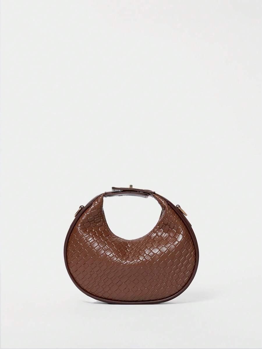 Clariva 鳄鱼纹石纹女士极简主义包包，时尚纯色单肩包，拉链新月形手提包/钱包，圣诞节冬季圣诞礼物 - 咖啡棕 - 查看 1