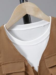 SHEIN 3pcs Set Boys Casual Cargo Vest With Pockets - Khaki - View 5