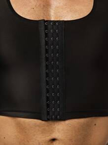 Men's Simple Solid Color Front Button Cropped Shapewear Top