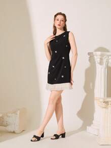 CUCCOO CHICEST Women's Vintage Bow Dot Print Round Toe Block Heel Classic Elegant Cute Charming Black Satin High Heel Sandals, Suitable For Spring/Summer, Afternoon Tea, Date, Valentine's Day - Black and White - View 3