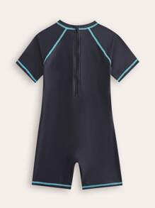 New Fashionable One-Piece Printed Boys' Swimsuit - Black - View 2