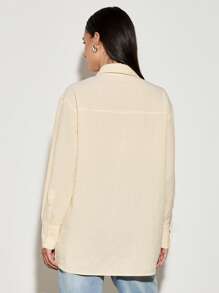 AiiRZ Oversized Seersucker Button Down Shirt Casual Loose Fit Long Sleeve Collared Blouse Classic Office Work Professional Light Weight Spring Summer