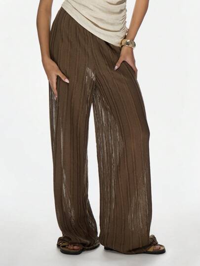 MISSGUIDED 奢华钩针阔腿度假裤、沙滩罩衫、夏季休闲装，金属线细节和飘逸廓形