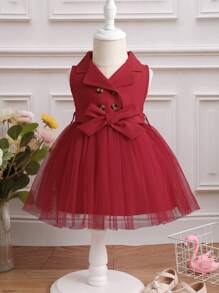 Baby Girls Heart Shaped Tiered Net Dress For Valentine's Day Eid Celebration Party Wear - Burgundy - View 5