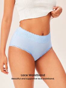 LUVLETTE Bộ 3 quần lót ren thoáng khí chất liệu cotton cơ bản, quần lót cạp cao cho nữ - Màu sắc tươi sáng, thời trang mùa xuân - Nhiều màu - Xem 7