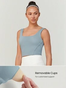GLOWMODE Powersculpt™-Air 吸汗凉爽感觉高弹力 U 形后背圆领运动胸罩高强度健身跑步训练可拆卸罩杯 - 灰色 - 查看 2