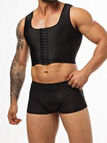 Men's Simple Solid Color Front Button Cropped Shapewear Top
