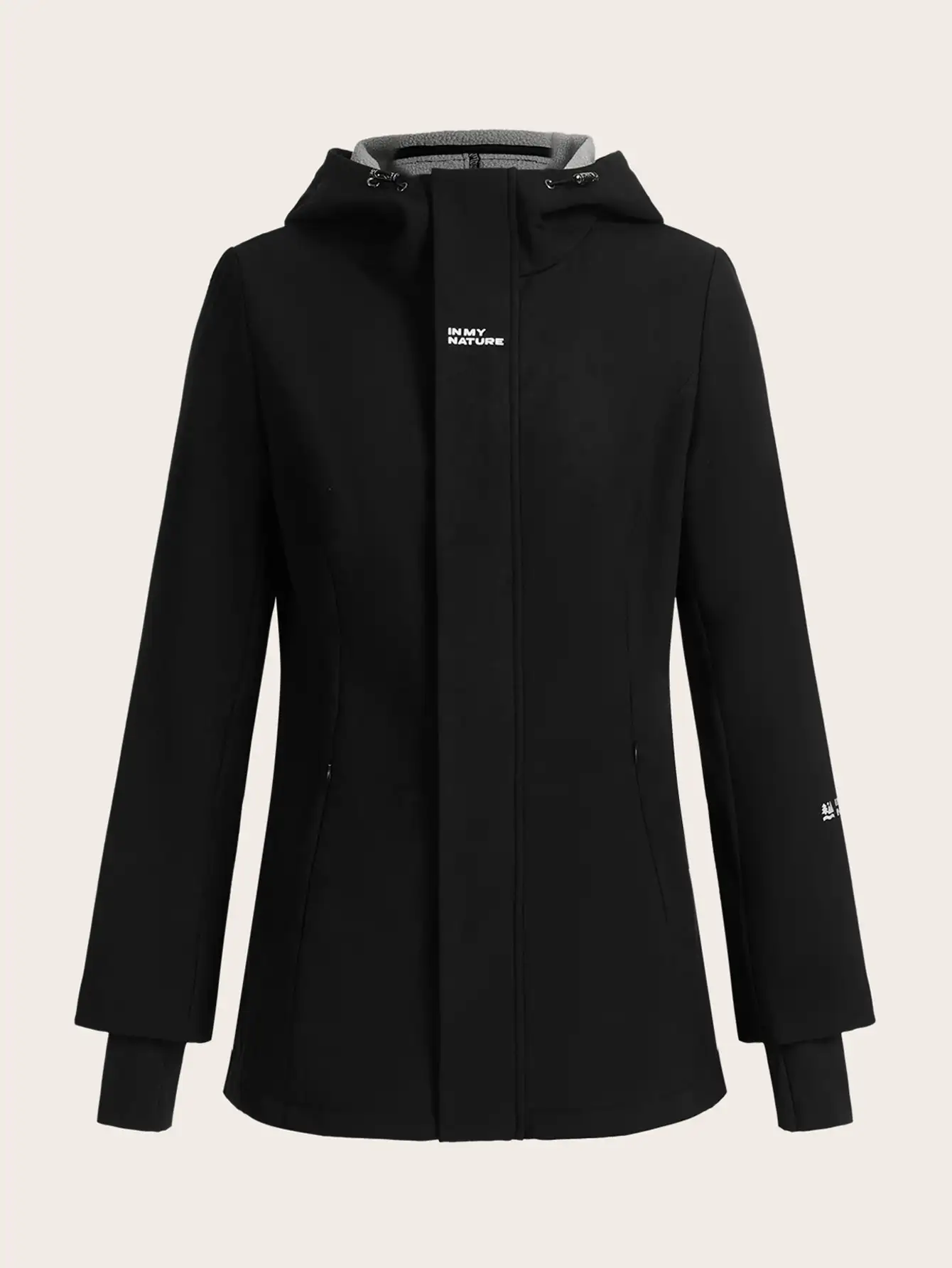 In My Nature 女士字母印花长袖连帽户外雨衣外套 - 藏蓝色 - 查看 2