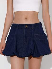 Aveloria Affinna Women's Academy Blue Washed Ruffle Hem Denim Mini Skirt - Medium Wash - View 1