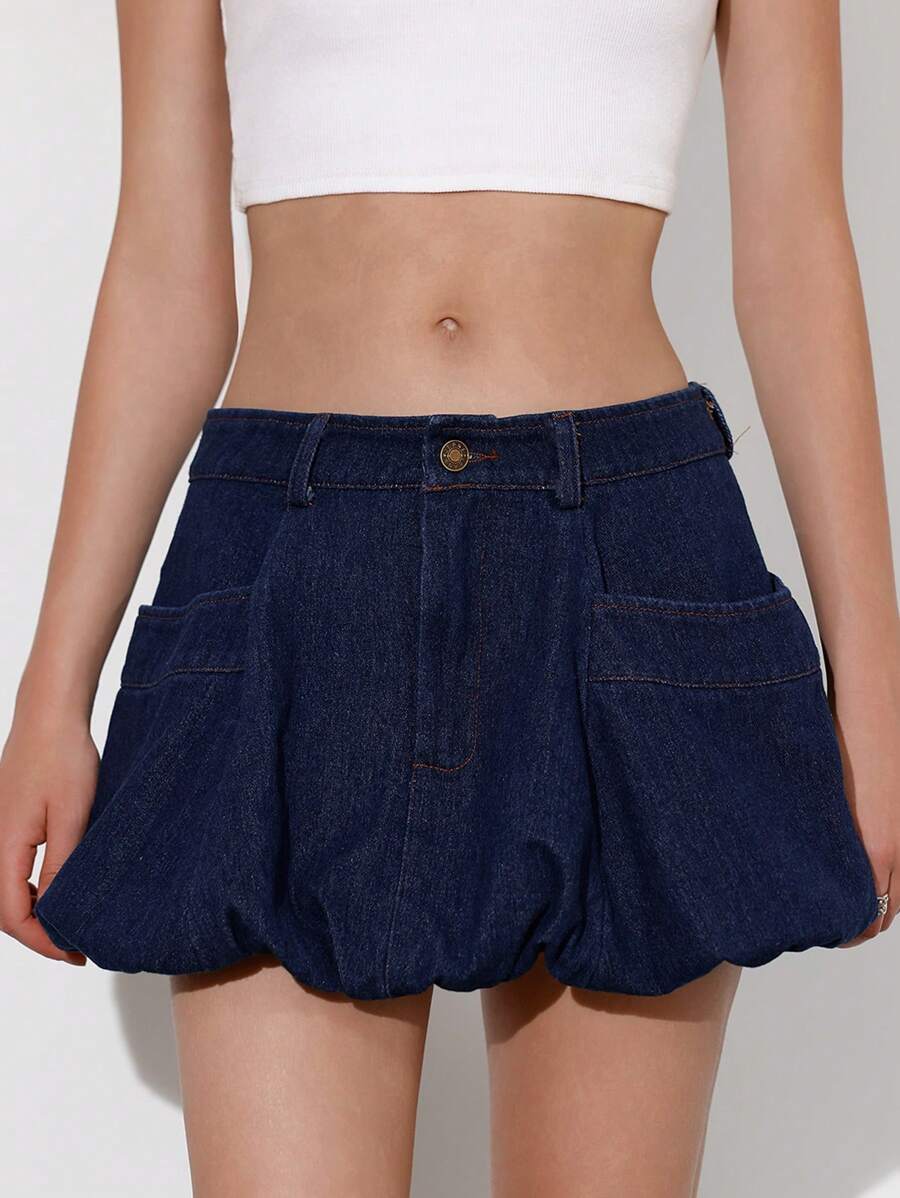 Aveloria Affinna Women's Academy Blue Washed Ruffle Hem Denim Mini Skirt - Medium Wash - View 1