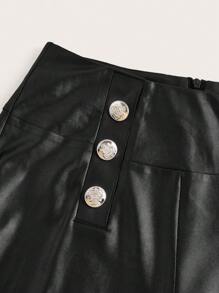 Zolique Women's Fashion Decorative Button Solid Color Slim Fit Pants - Black - View 3