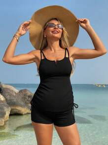 SHEIN Maternity Simple Solid Color Tankini Set For Vacation And Summer Beach