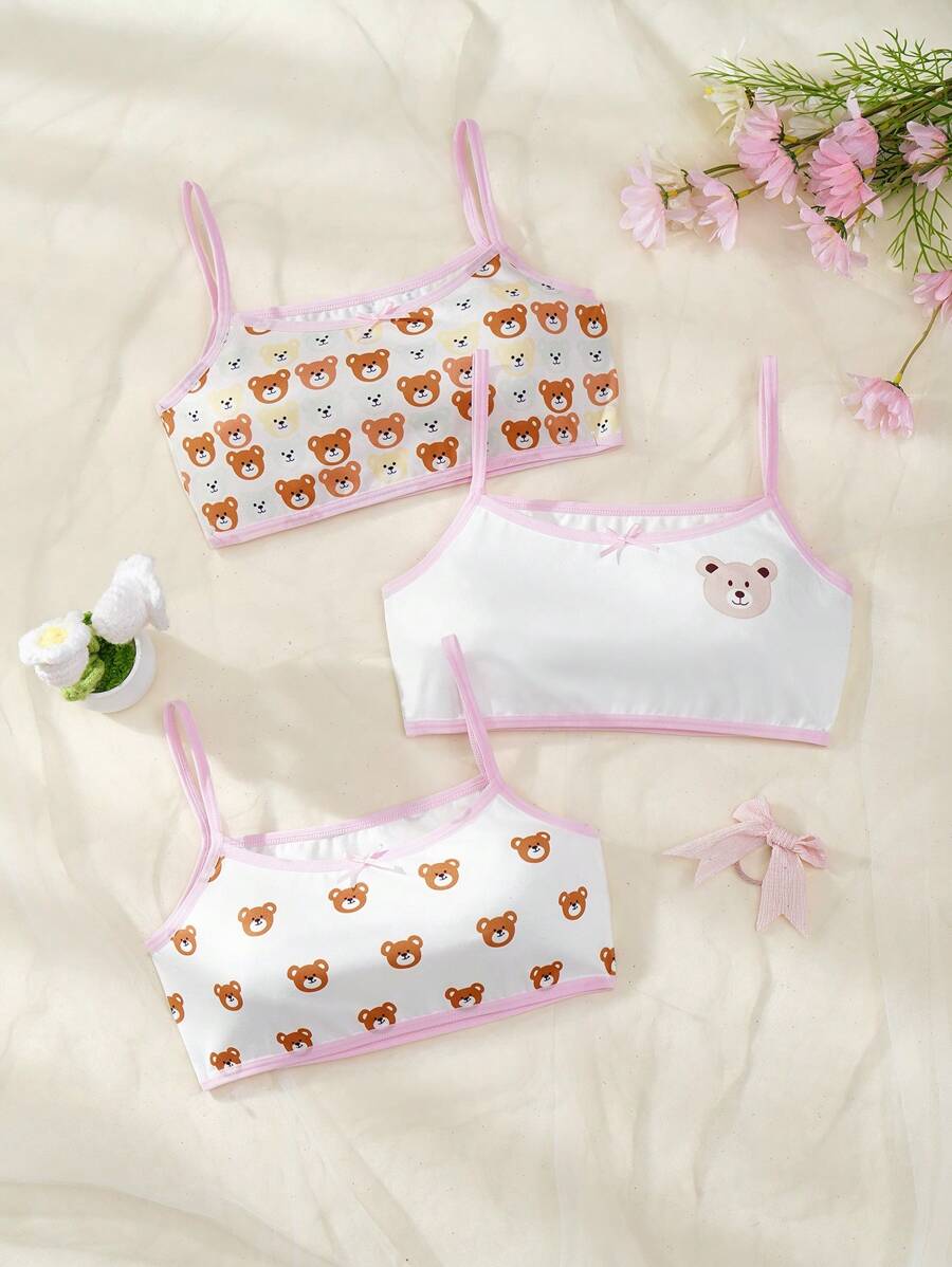 3pcs/Set Tween Girls Minimalist Fashion Casual Daily Camisole Underwear Set - Multicolor - View 1