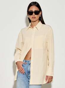 AiiRZ Oversized Seersucker Button Down Shirt Casual Loose Fit Long Sleeve Collared Blouse Classic Office Work Professional Light Weight Spring Summer