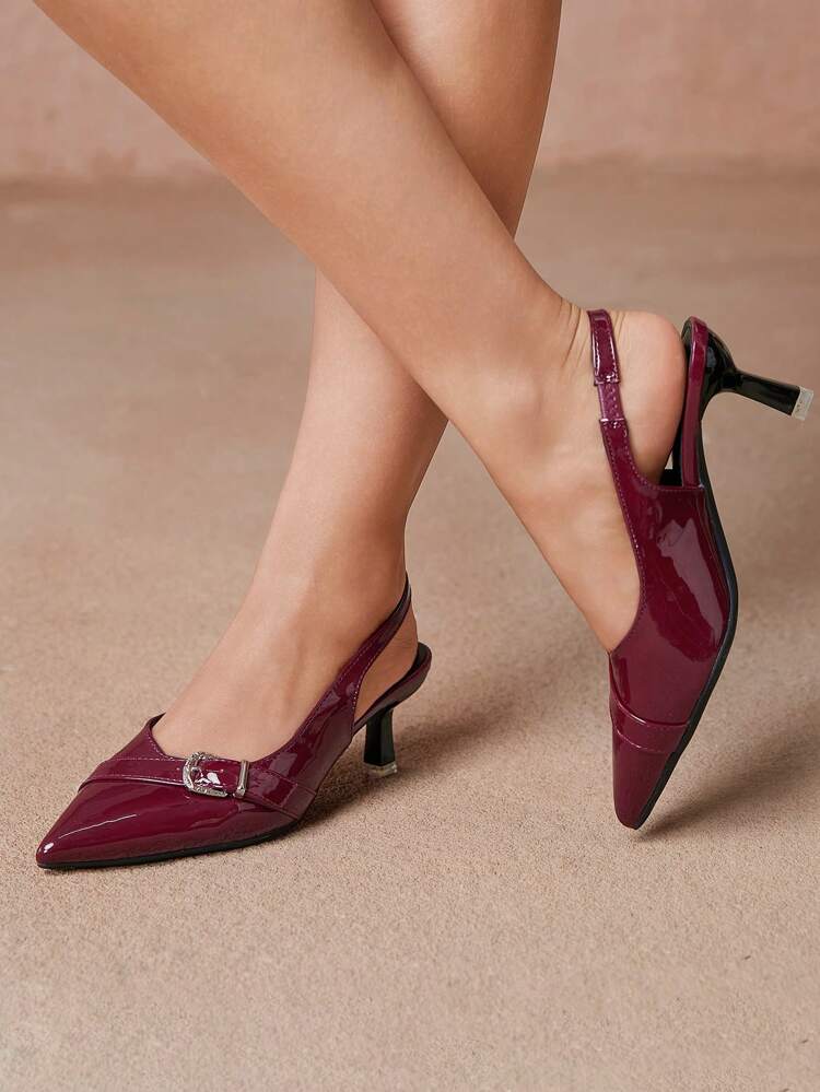 CUCCOO CURVES Extra Wide Fit Pointed Toe High Heels, Elegant Black PU Hollow Buckle Side Buckle Sandals, Suitable For All Seasons Spring Shoes