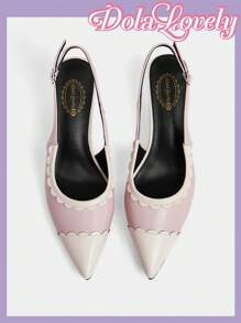 Dola Lovely Women's Solid Color Patchwork Pointed Toe Casual High Heel Pumps - Pink - View 4