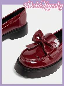 Dola Lovely Women's Brown Cute Simple Versatile Round Toe Platform Loafers Spring Break Easter - Burgundy - View 6