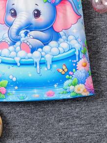 SHEIN Váy áo thun in họa tiết công chúa tuyết băng giá dễ thương cho bé gái màu xanh giản dị, thích hợp cho các buổi đi chơi - Nhiều màu - Xem 4