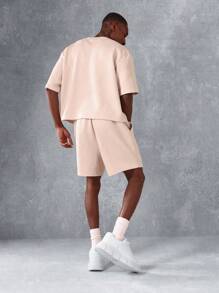 SUMWON Conjunto deportivo co-ord con camiseta corta oversize a juego con pantalones cortos de tiro caído con textura estriada, ropa informal, entrenamiento, urban streetwear, conjunto casual de verano