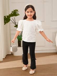 SHEIN Young Girls' Solid Color Short Sleeve Simple Fashion Casual Blouse - Multicolor - View 5