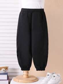SHEIN Young Boy Plain Minimalist Fashionable Casual Pants, Everyday Wear