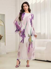 Modelyn Women's Floral Pleated Fluted Dress - Multicolor - View 5