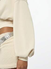 SUMWON WOMEN Off Shoulder Slouchy Cropped Sweatshirt Loungewear Baggy Balloon Sleeve Winter Fall Fashion Cozy Modern Athleisure Wear Graduation,Back To School Outfits,Graduation,Teacher Outfits For Women,Back To School - Khaki - View 6