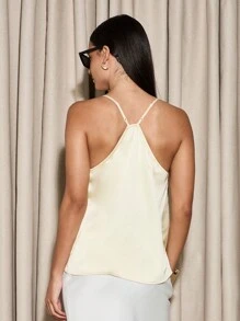AiiRZ Camisola de satén de lujo con detalle anudado lateral, escote en V sin mangas, para eventos, cócteles, bodas, verano, vacaciones, uso elegante