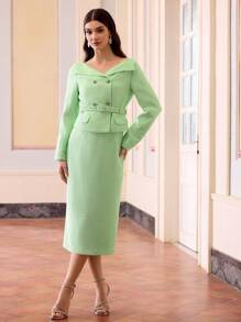 ZEYLAH Elegant Sequins Floral Chiffon Blouse With Large Lapel And Waist Cinch