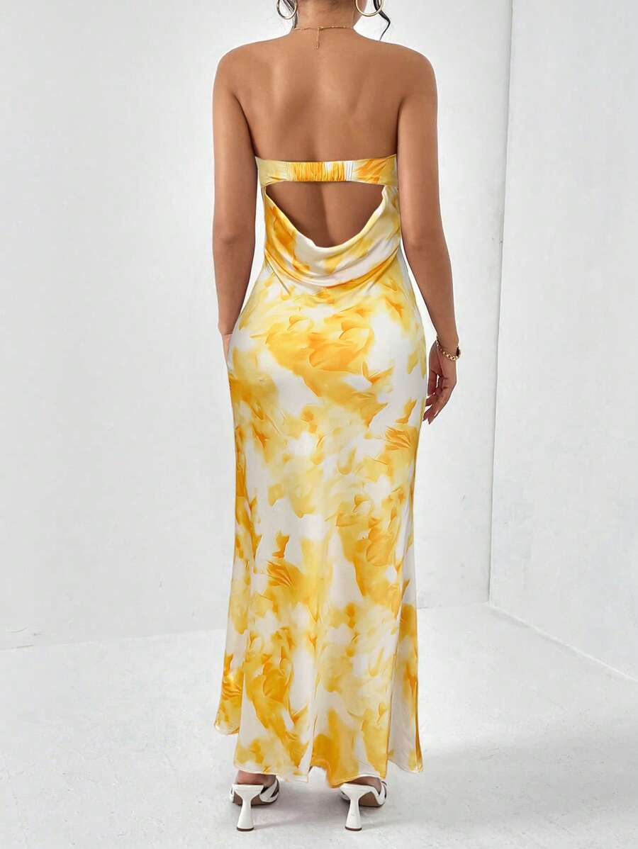 Firerie Women's Yellow Tie Dye Printing Satin Silk Floral Allover Print Elegant Backless Sexy Dress,Floral Print Long Dresses ,Long Bodycon Dress,Summer Long Dresses,Backless Dress,Beach Dress ,Bridesmaid Dress, Spring Outfit ,Hawaiian Long Dress,Carnival,Birthday Outfit For Parties,Music Festival,Easter,Graduation Season,Wedding Season, Brunch Women's Dresses, Bohemian,Date Night, Cocktail Party,Elegant,Graduation Season,Homecoming Season, Wedding Season,Pastel Dresses For Women,Vacation - Yellow - View 1