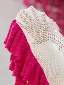SHEIN Unity Rose Red Contrast Color Patchwork Hollow Out Knitted Sweater Skirt - Multicolor - View 6