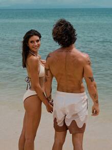 Swim Mod Women Halter Bikini Set Patchwork Color Matching For Couples, For Summer Beach Vacation, Couple Matching - Multicolor - View 2