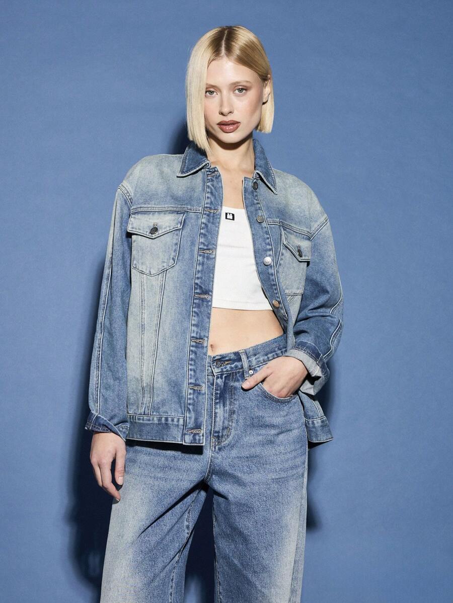 AiiRZ 超大卡车司机夹克复古风格宽松版型长袖纽扣前襟经典工作服街头服饰春秋外套 - 藍色 - 查看 1