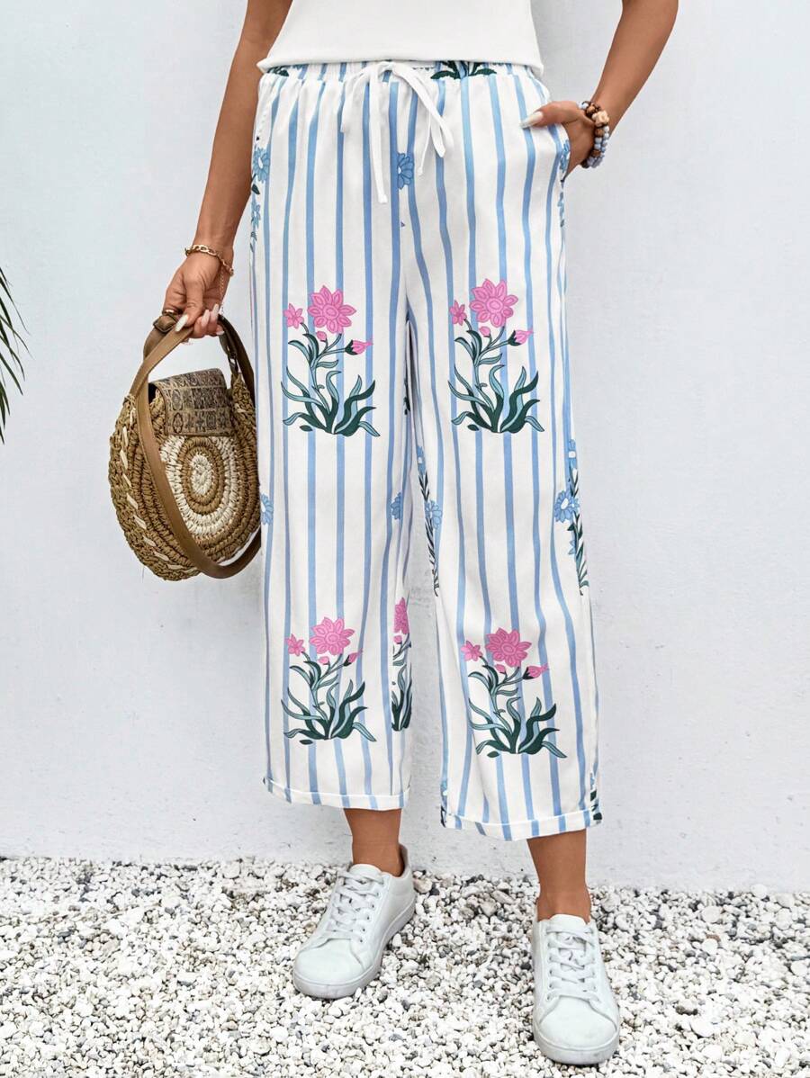 Breezaya Damen lässige gestreifte Druckhose, minimalistisch und modisch für den täglichen Gebrauch