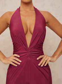 Lumalex Spring Outing Summer Swimsuit Swimwear Swim Old Money Vacation Bohemian BOHO Sea Beach Hot Outdoor Wedding Season Banquet Coming Of Age Ceremony Seaside Deep V-Neck Backless Ruched Waist Women's Jumpsuit - Red Violet - View 1
