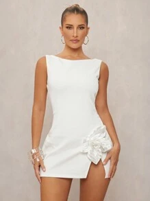 Lumalex 女士高端派对及春节 3D 花卉装饰开衩迷你连衣裙