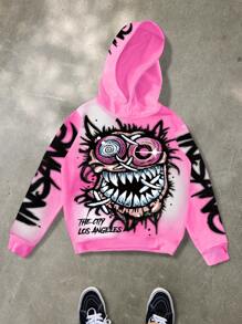 Manfinity EMRG Men's Cartoon Letter Print Ombre Hoodie Graphic Men Hoodies Cool Hoodies - Multicolor - View 3