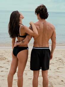 Manfinity Swimmode Hombres Shorts de natación de cintura con cordón - Negro - Ver 2