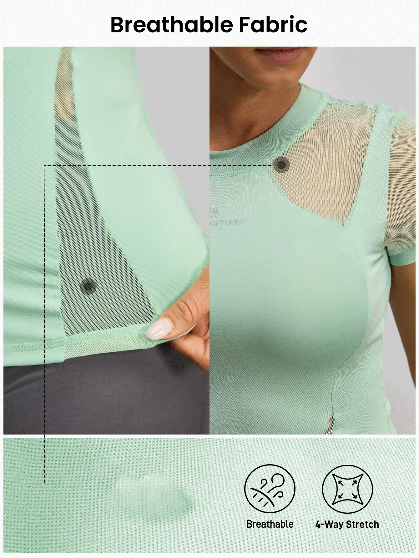 SHEIN Sports Women Solid Color Round Neck Short Sleeve Spliced Mesh Sports Tank Top Gym Shirts - Green - View 2