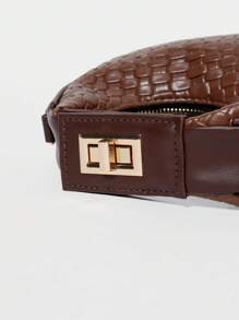 Clariva 鳄鱼纹石纹女士极简主义包包，时尚纯色单肩包，拉链新月形手提包/钱包，圣诞节冬季圣诞礼物 - 咖啡棕 - 查看 4