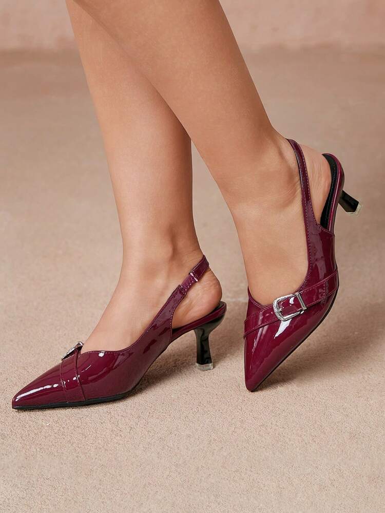 CUCCOO CURVES Extra Wide Fit Pointed Toe High Heels, Elegant Black PU Hollow Buckle Side Buckle Sandals, Suitable For All Seasons Spring Shoes