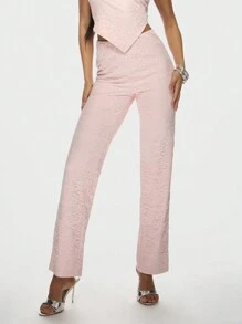 MISSGUIDED Elegant Lace Co-Ord Set Cut-Out Waist Detail One-Shoulder Long Pants Summer Evening Party Club Special Occasion Formal Two-Piece Set - Pink - View 5