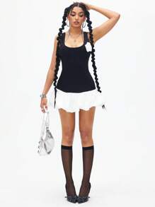 SHEIN ICON 街头风格女士牛仔紧身泡泡袖连衣裙 - 黑與白 - 查看 2