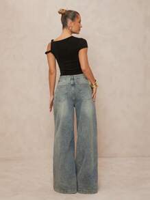 Lumalex Spring Old Money Outing Summer Swimsuit Swimwear Swim Vacation Easter Bohemian BOHO Sea Beach Hot Outdoor Richly Layered Wedding Season Banquet Coming Of Age Ceremony Beach Seaside 1pc Women Asymmetric Twist Collar Metal Decor Bodycon Top,Graduation,Teacher Outfits For Women,Back To School - Black - View 2