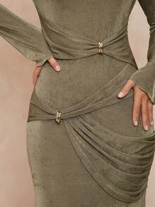 Lumalex فستان نسائي ضيق، رقبة طواقم، مزين بالمعدن، أكمام واسعة مجعدة