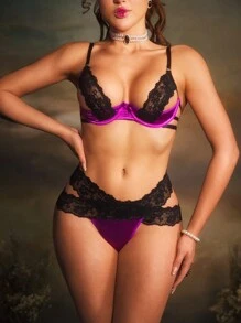 Lace Hollow-Out Contrast Color Sexy Lingerie Set For Women - Multicolor - View 5