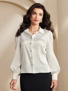 SHEIN Unity Women's Casual Versatile White Blouse - White - View 5