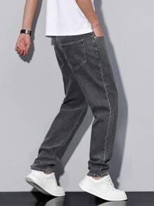 Manfinity Homme Men's Casual Washed Distressed Tapered Jeans, Grey Baggy Jeans Men, Jean Joggers Men