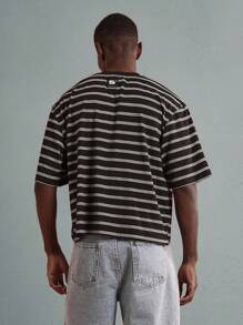 SUMWON Casual Oversized Striped T-Shirt Classic Monochrome Horizontal Pattern Short Sleeve Boxy Weekend Essential Urban Streetwear Daily Summer Spring Top - Black and White - View 2